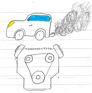Drawing of a car and engine