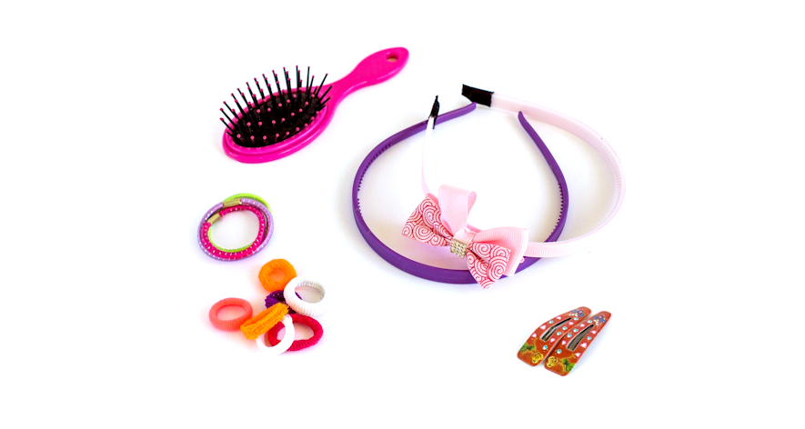 Hair brush, hair bands, clips and bobbles
