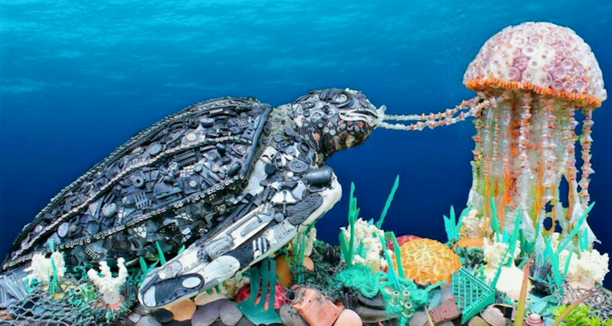 Turtle and Jellyfish made of plastic